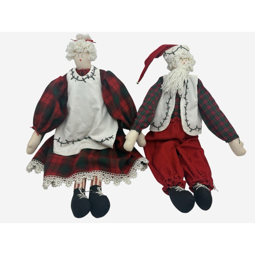Vintage MR & MRS SANTA CLAUS 23" Fabric Doll/ Plush Christmas Handmade
